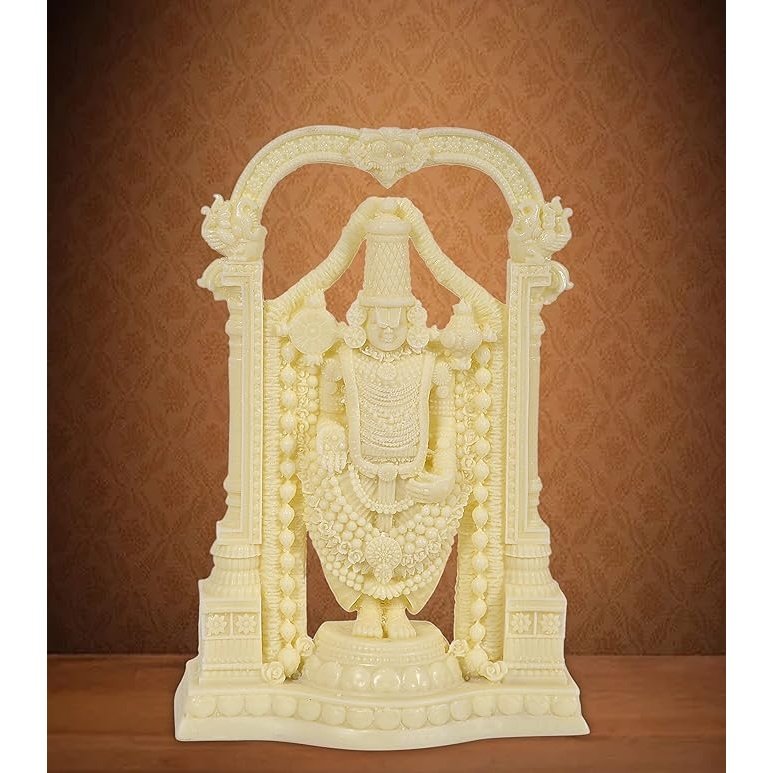 Ivory Cold Cast Tirupati Balaji Murti Idol for Pooja Room in Resin, Height 8 inch