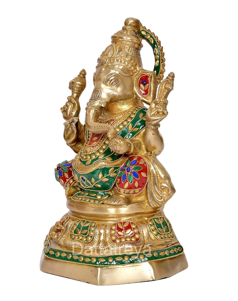 Brass Ganesh Statue - Handcrafted Lord Ganesha Idol for Home Decor and Pooja - Hindu God Ganapati Figurine (Height 11 Inch)