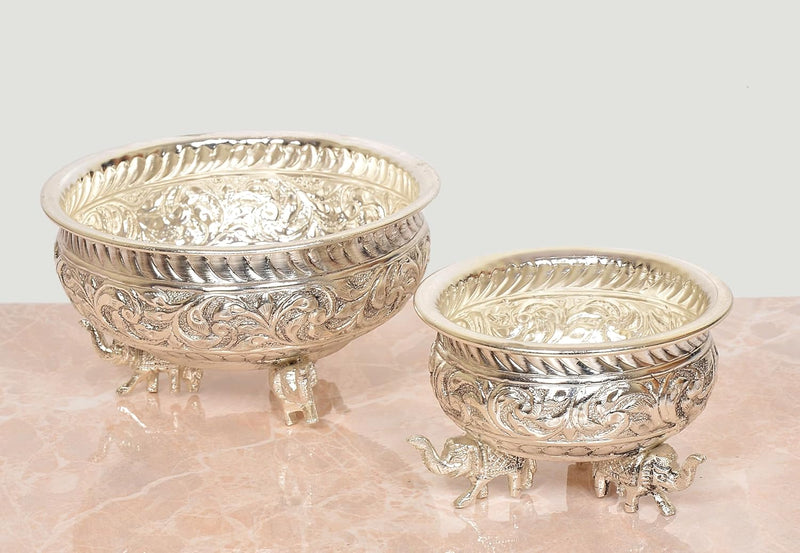 Brass Elephant with Urli Bowl - Traditional Decorative Centerpiece for Home and OfficeDecor | Set of 2 | (Height : 3 Inch)