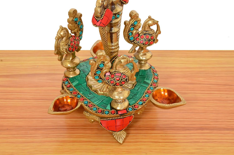 Brass Peacock Oil Lamp Diya Stand |(Height: 12 Inch)