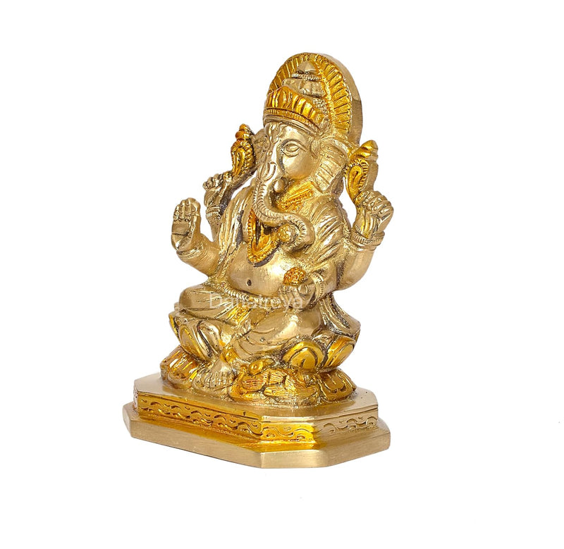 Brass Lord Ganesha Ganpati Idol Vinayak Religious Statue for Home Pooja Mandir (Height 4.5 Inch)