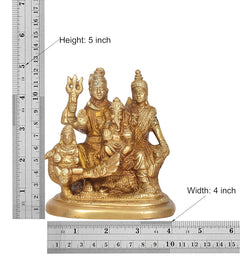 Brass Shiva Parivar idol statue, 5-inch height (4-inch width), seated family figures
