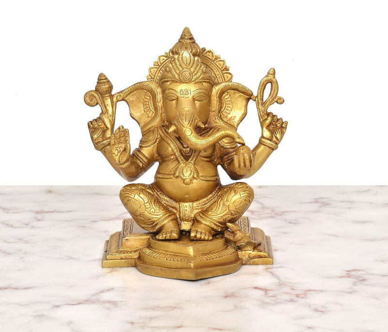 Brass Sitting Lord Ganesha Statue (Height: 7.5 Inch)