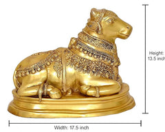 Brass Nandi cow statue idol with measurements, height 13.5 inch on base