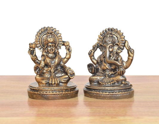 Resin Lakshmi Ganesh Sitting on Lotus Murti (Height: 3 Inches)