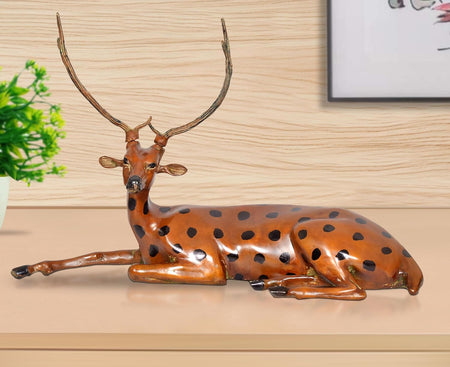 Brass Sitting Deer Showpiece (Height: 15 inch)