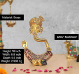 Brass Ganesha idol with meenakari work, multicolor beaded motifs on body and crown