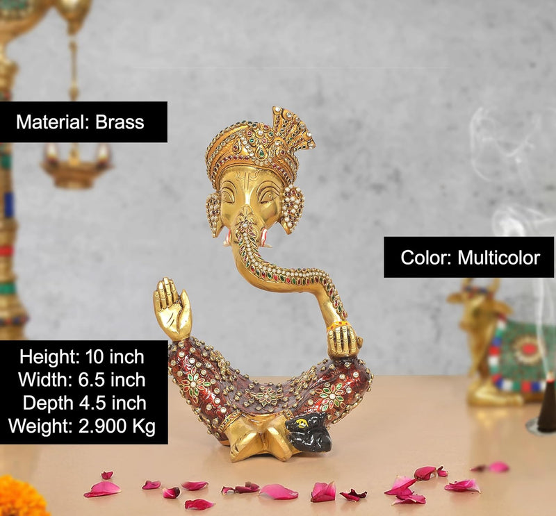 Brass Modern Ganesha Idol With Stone Work Finish (Height 10 Inch)