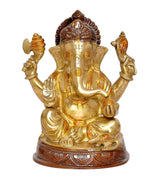 Lord Ganesha idol, detailed face and trunk with gold sheen and brown halo