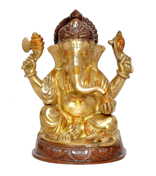 Brass Lord Ganesha Idol Ganesh Statue Decorative Sculpture for Home Decor Office Mandir Pooja Showpiece (Height 8 Inch)