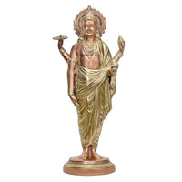 Brass Dhanvantari deity statue (18 in), standing with raised hand and staff