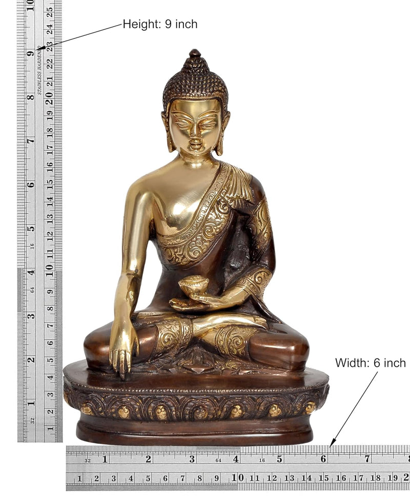 Brass Dhyan Mudra Buddha Statue - Handcrafted Spiritual Decor for Home and Office Decor - Meditating Buddha Idol (Height 9 Inch)