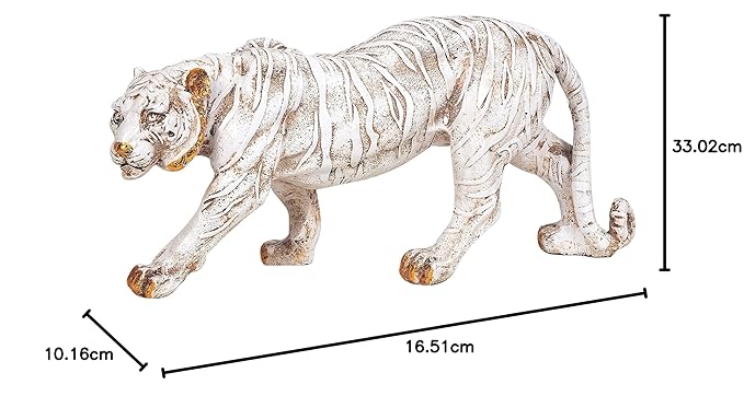 Resin Tiger Statue Walking Tiger Antique and Home Décor - 4 x 6.5 x 13 Inches, Off White