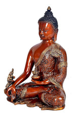 Brass Gautam Buddha idol, Bhumisparsha hand to earth, textured face and seated posture