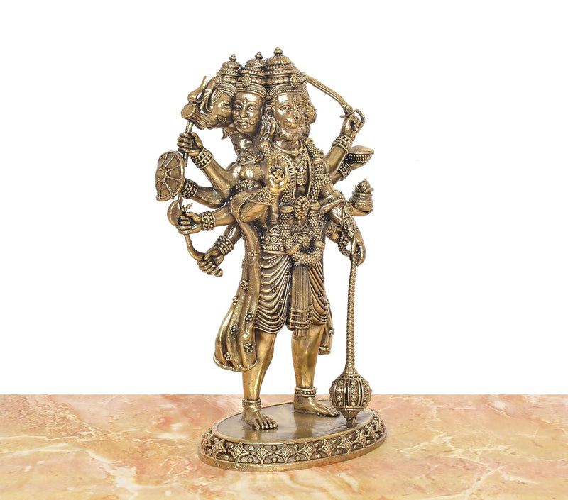 Bronze Standing Panchmukhi Hanuman Figurine Ten Armed (Height :10 Inches)
