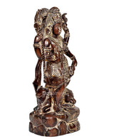 Brass Ardhnariishwar figurine rear-side view, trident and intricate shoulder ornaments
