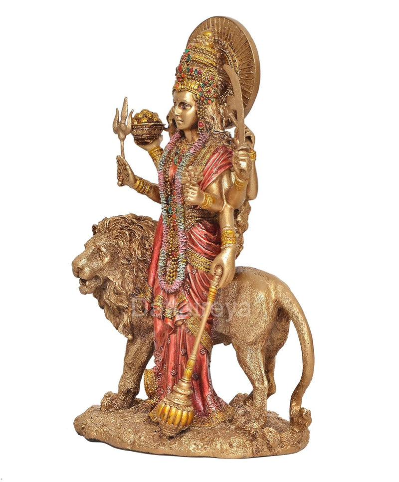 Resin Standing Durga Maa with Lion Idol Hindu Goddess Sherawali MATA Murti MATA Rani Statue Figurine Home Temple (Height: 11 Inch)