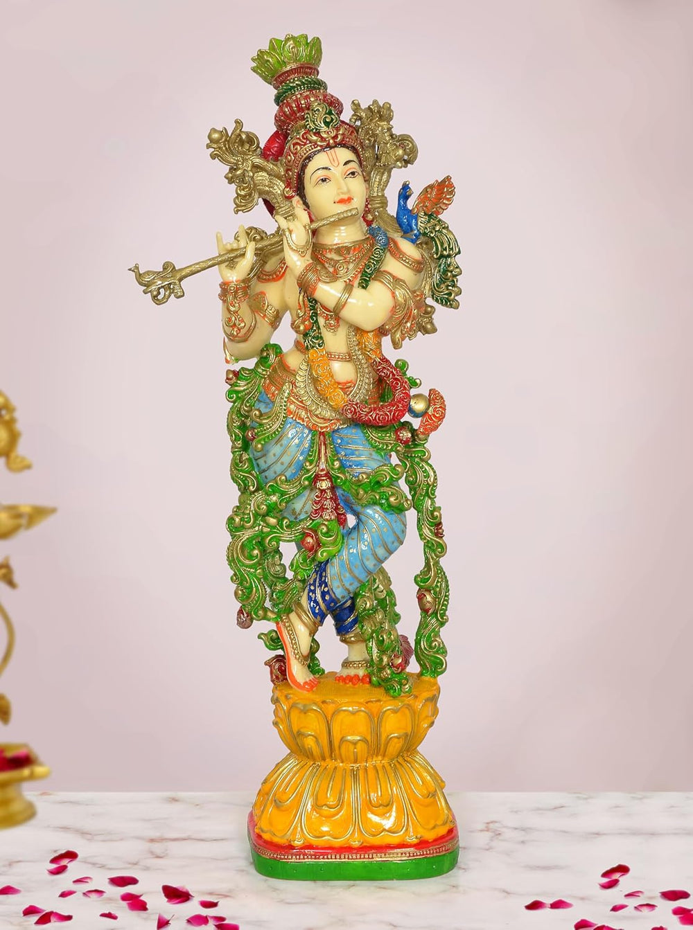 Hand Painted Resin Krishna Playing Flute Statue (Height: 29 inch)