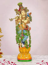 Krishna playing flute resin statue, multicolored hand-painted details, full figure