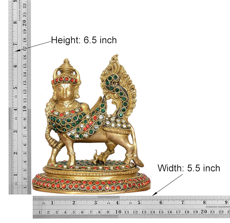 Brass Kamadhenu Cow with Wings (Height 6.5 Inch)