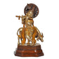 Brass Lord Krishna with Cow Idol Figurine Sculpture Playing Flute Statue Decorative Showpiece, (Height 10.5 Inch)