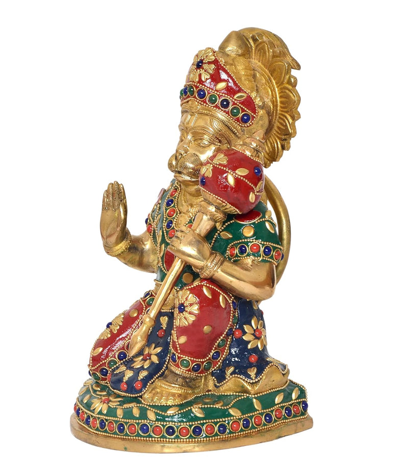 Brass Hanuman JI Sitting Statue Idol Sculpture Statue for Home Decor Pooja Mandir (Height: 9 Inch)