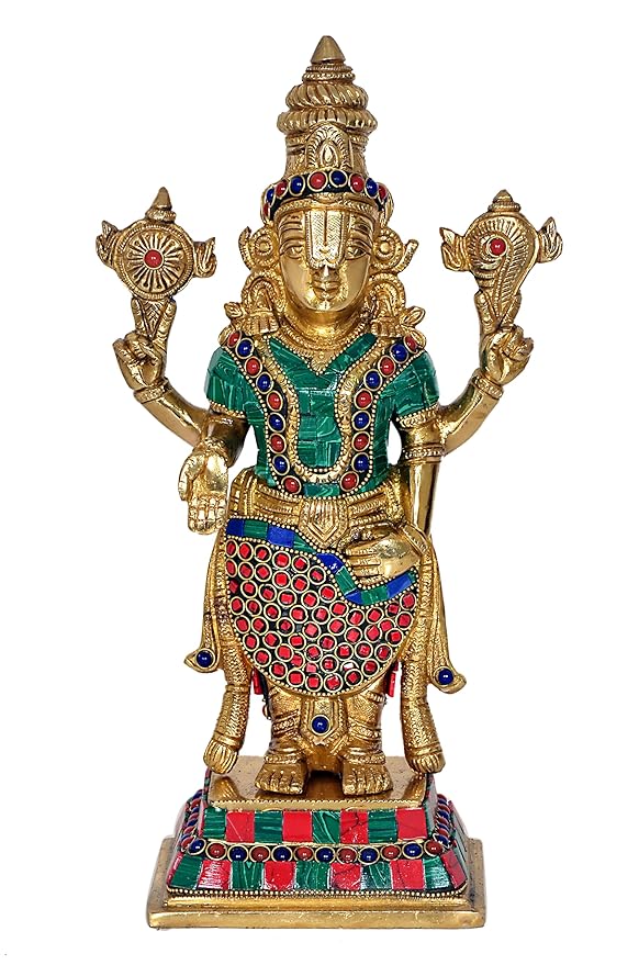 Tirupati Balaji Idol | Lord Venkateswara Idol Brass Statue for Home and Office | Mandir Pooja Murti | Home Décor Showpiece.(Multi Color) Height : 11 Inches