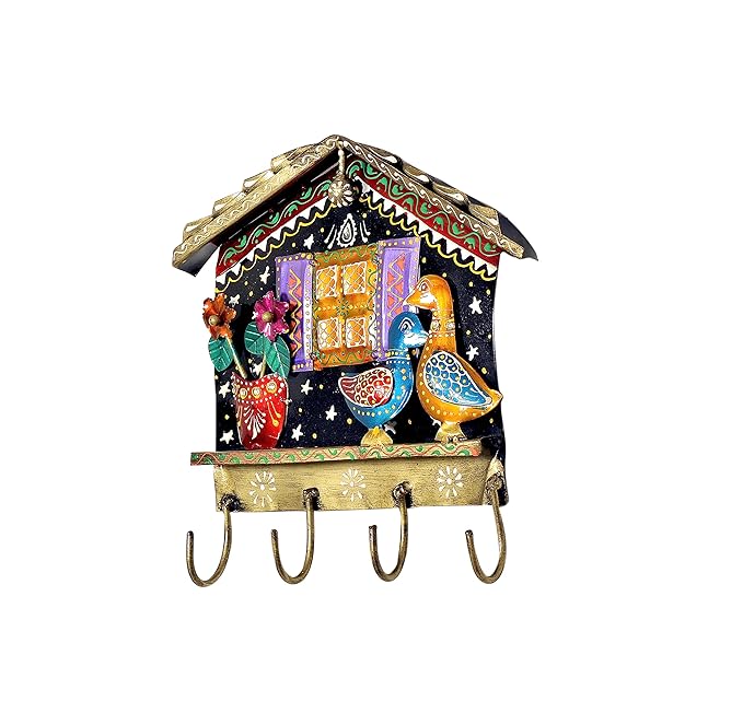 Metal Key Hanging House Home Shaped Showpiece for Living Room for Home Decor | Height 11.5 inches