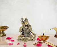 AONA fine brass Shiva statue, Lord Shiva seated on lotus, detailed jewelry, 4 inch