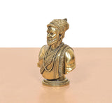 Bronze Shivaji Maharaj statue, left side profile with turban and jeweled necklace
