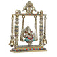 Brass Ganesha on a Swing with Two Bell Holding Chain Statue (10.2 Inches X 8.6 Inches X 3.0 Inches, Golden)