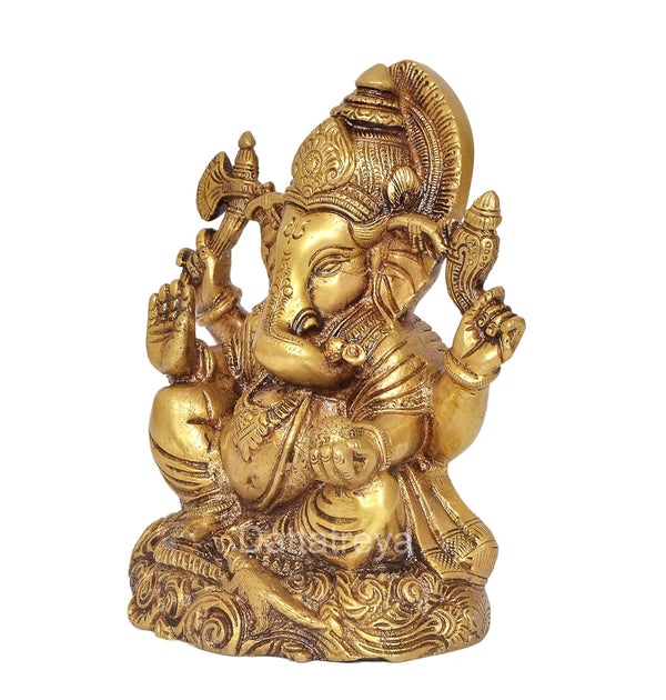 Natural Brass Ganesha Statue (Height : 6 inch) Study Setting