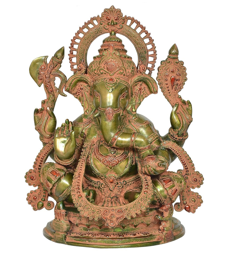 Brass Ganesha Sitting Idol (Height 20 Inch) Green