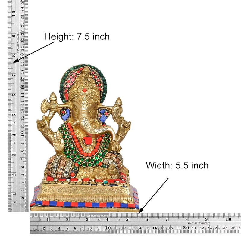 Brass Lord Ganesha Idol (Height 7.5 Inch) (Multicolour 2)