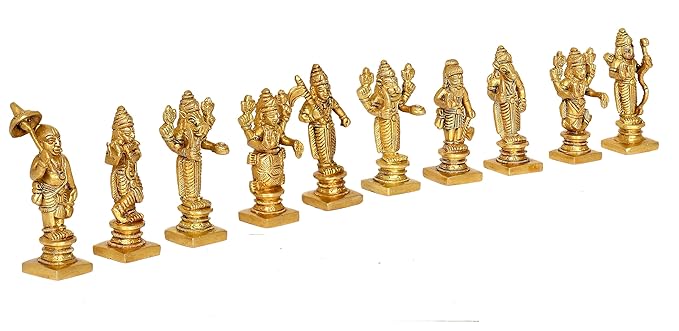 Brass FINE DASHAVATAR/Vishnu Avatars Statue Set (10 PC) Golden Color in Brass (Height : 3.0 Inches)