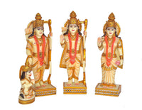 Ram Darbar Statue trio—standing figures with arched crowns and garlands