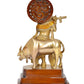 Brass Lord Krishna with Cow Idol Figurine Sculpture Playing Flute Statue Decorative Showpiece, (Height 10.5 Inch)