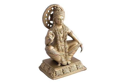 Seated Lord Ayyappan Brass Statue Golden Height 8 Inches