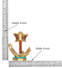 Brass Ganesha idol statue size chart: Height 8 inch, Width 6 inch