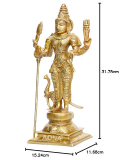 Brass Gold Kumar Kartikeya Statue (Height: 12 Inches)