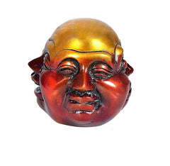 Buddha showpiece head with arched brows and smile, gold cap and red finish