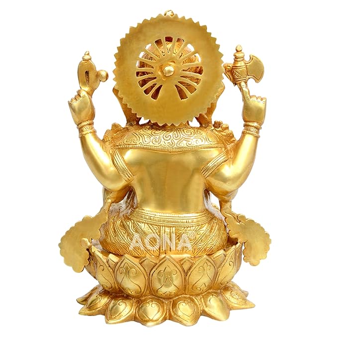 Brass Mangalkari Ganesha Statue (Height 12.5 Inches)