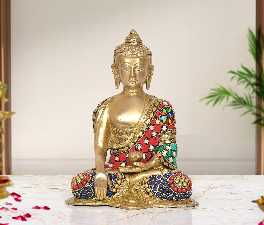Brass Bhumisparsha Mudra Gautam Buddha Statue (Height: 8 inch)