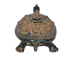 Brass Ashtalakshmi Shree Yantra on Tortoise (Kachua) Figurine | Traditional Vastu Home Decor Accent (Height: 7 Inches)