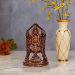 Brass Tirupati Bala Ji idol statue with ornate arch and pedestal, multicolour, 4 inch