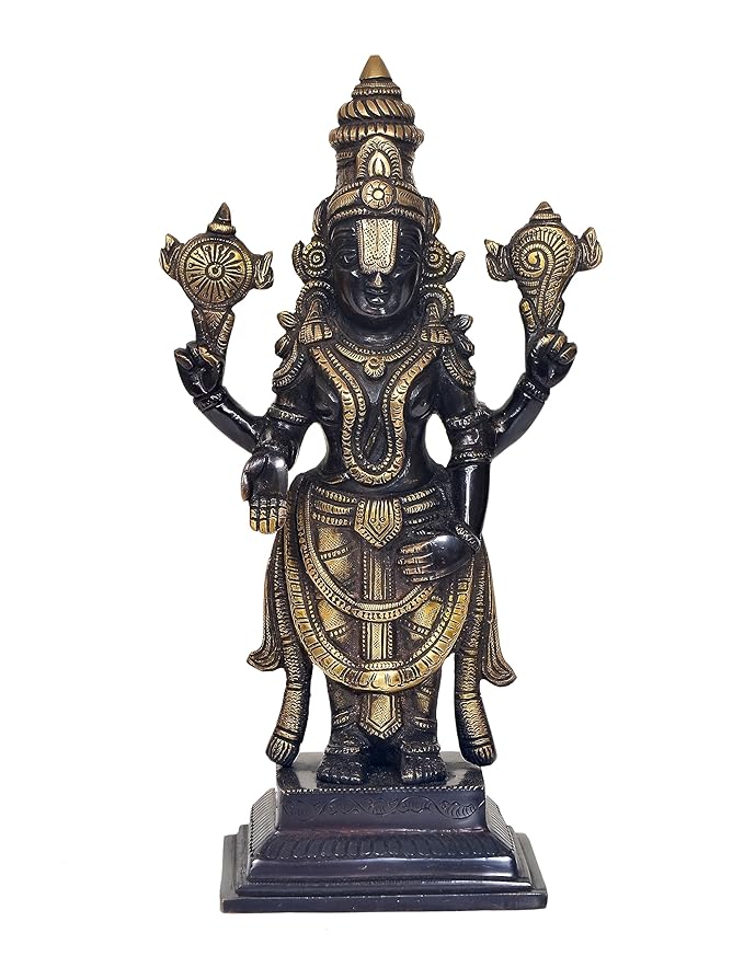 Brass Tirupati Balaji Statue Idol Showpiece for Living Room Home Decor | Height : 11 Inches Craft Detail