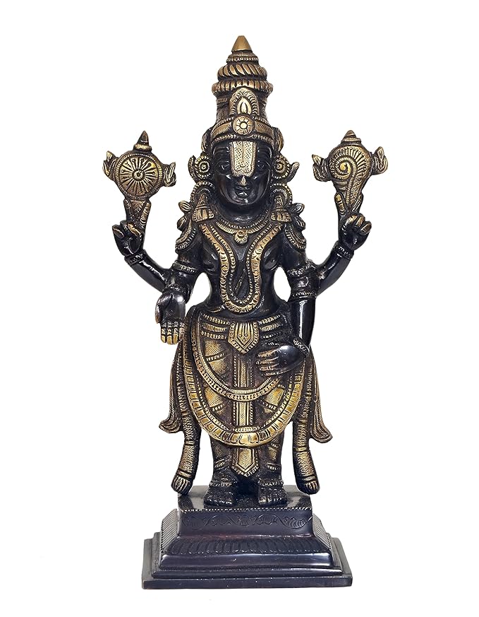 Brass Tirupati Balaji Statue Idol Showpiece for Living Room Home Decor | Height : 11 Inches