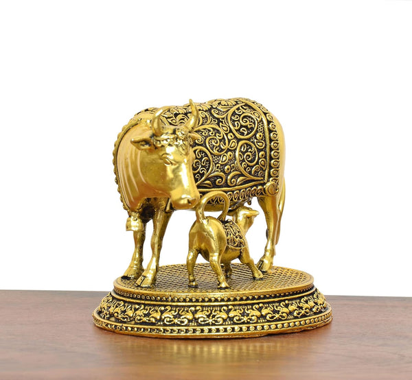 Superfine Brass Cow with Calf statue golden (Height 3.5 Inch) Study Setting