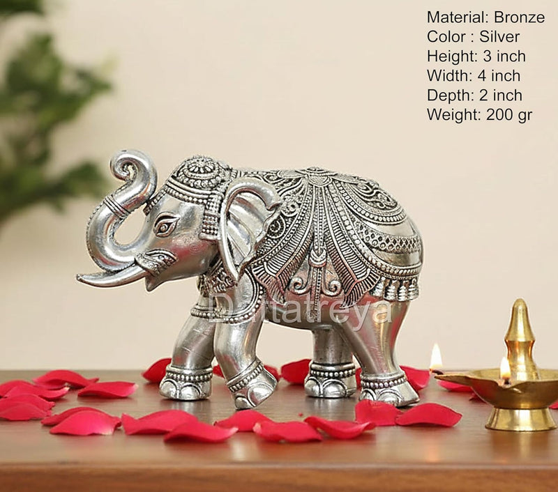 Bronze Silver Elephant Sculpture (Height: 3 Inch)