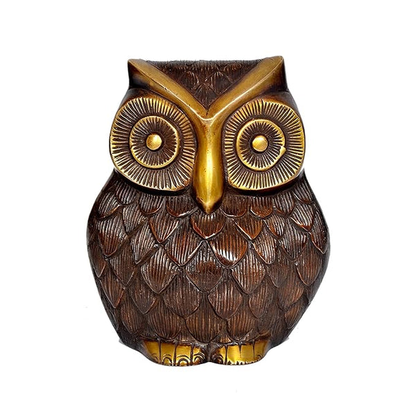 Brass Owl Statue in Multicolor for Home Decor for Living Room Possitive Vibes | Height : 7 Inches